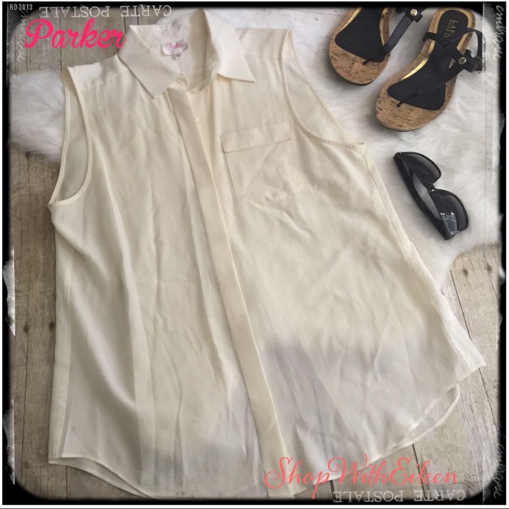 Parker Ivory Surplice Back Detail Sleeveless Top
